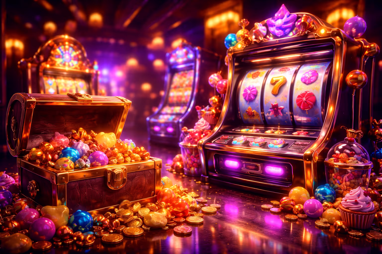 Illustration verborgener süßer Casino-Schätze und Boni