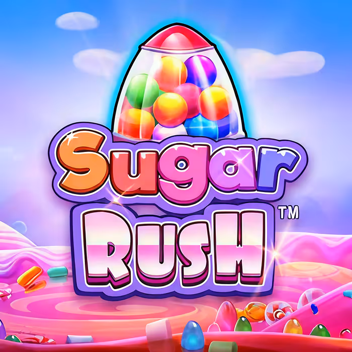 Sugar Rush slot featuring colorful candy world with cluster pays mechanism